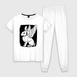 Пижама хлопковая женская Крылатый кролик, цвет: белый