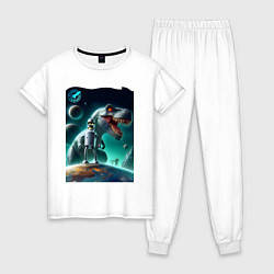 Пижама хлопковая женская Bender bending robot and tyrannosaurus - planet ex, цвет: белый