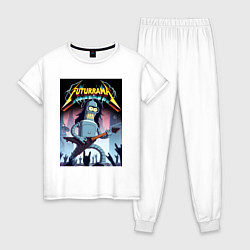 Пижама хлопковая женская Рок гитарист Бендер из группы Футурама, цвет: белый