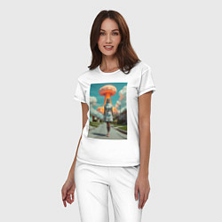 Пижама хлопковая женская Девушка в костюме монашки уходит от взрыва, цвет: белый — фото 2