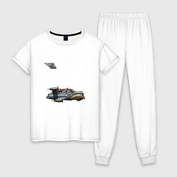 Пижама хлопковая женская Такси летающее, ретрофутуризм, цвет: белый