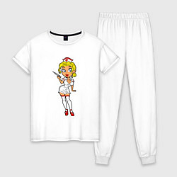 Пижама хлопковая женская Медсестра блондинка, цвет: белый