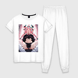 Пижама хлопковая женская Милая улыбающаяся коровка, цвет: белый