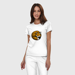 Пижама хлопковая женская Спящая рыжая лиса, цвет: белый — фото 2