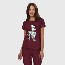 Пижама хлопковая женская Bart Simpsons Zombie, цвет: меланж-бордовый — фото 2