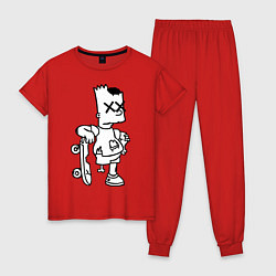 Пижама хлопковая женская Bart Simpsons Zombie, цвет: красный
