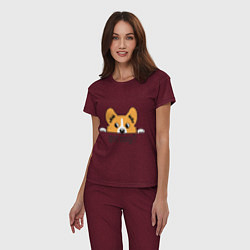 Пижама хлопковая женская Got Corgi, цвет: меланж-бордовый — фото 2