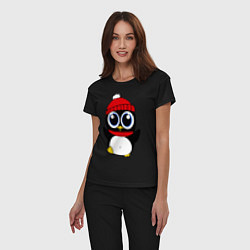 Пижама хлопковая женская Удивленный пингвинчик, цвет: черный — фото 2