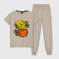 Пижама хлопковая женская Тигр с мячом, цвет: миндальный