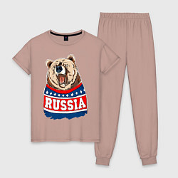 Пижама хлопковая женская Made in Russia: медведь, цвет: пыльно-розовый