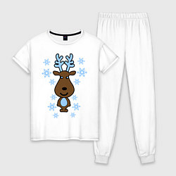Пижама хлопковая женская Милый олень и снежинки, цвет: белый