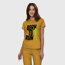Пижама хлопковая женская Рожден для бега, цвет: горчичный — фото 2