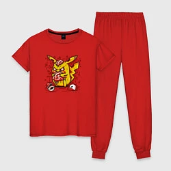 Пижама хлопковая женская Пикачу зомби, цвет: красный