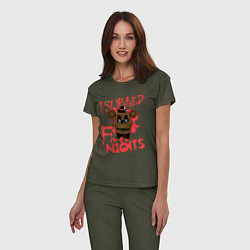 Пижама хлопковая женская I Survived Five Night, цвет: меланж-хаки — фото 2