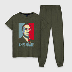 Пижама хлопковая женская Checkmate Spacey, цвет: меланж-хаки
