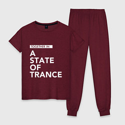 Пижама хлопковая женская Together in A State of Trance, цвет: меланж-бордовый