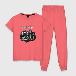 Пижама хлопковая женская Deep Purple: Rock Group, цвет: коралловый