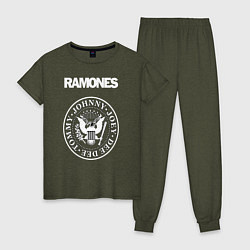 Пижама хлопковая женская Ramones, цвет: меланж-хаки