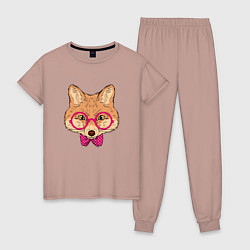Пижама хлопковая женская Лиса хипстер, цвет: пыльно-розовый