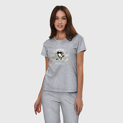 Пижама хлопковая женская Pittsburgh Penguins: Est.1967, цвет: меланж — фото 2