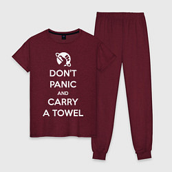 Пижама хлопковая женская Dont panic & Carry a Towel, цвет: меланж-бордовый