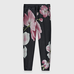 Женские брюки Цветы на черном фоне
