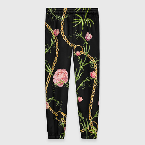 Женские брюки Versace Золотая цепь и розы / 3D-принт – фото 2
