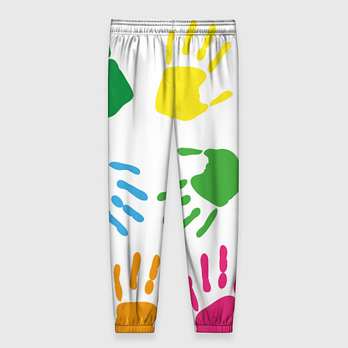 Женские брюки Цветные ладошки - Детский узор / 3D-принт – фото 2