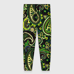 Женские брюки Ярко зеленые славянские узоры