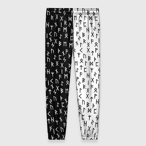 Женские брюки Руны чёрно-белое / 3D-принт – фото 2