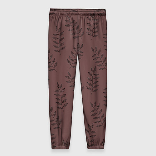 Женские брюки Веточки с черными листьями на коричневом фоне / 3D-принт – фото 2