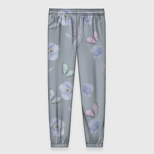 Женские брюки Бабочки и цветы голубого мака / 3D-принт – фото 2