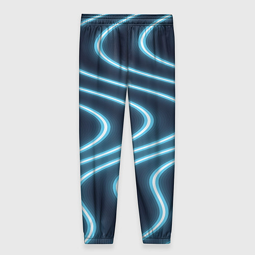 Женские брюки Неоновый свет Волны голубые на темном фоне / 3D-принт – фото 2