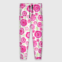 Женские брюки Яркие розовые цветы в дудл стиле, абстракция