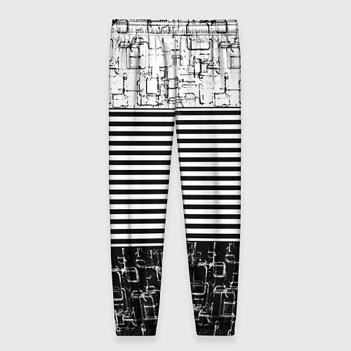 Женские брюки Черно-белый комбинированный абстрактный с полосаты / 3D-принт – фото 2