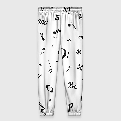 Женские брюки Нотные Знаки Черные на Белом / 3D-принт – фото 2