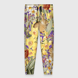 Женские брюки Цветы Нарциссы и Зайцы