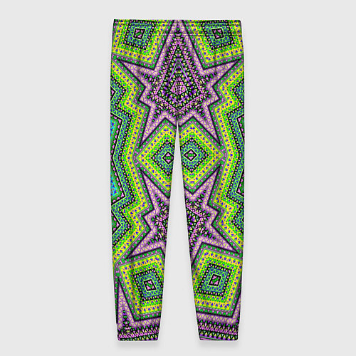 Женские брюки Яркий восточный орнамент в зелено-розовых цветах / 3D-принт – фото 2