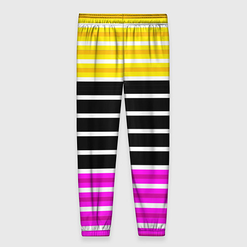 Женские брюки Желтые розовые и черные полосы на белом / 3D-принт – фото 2