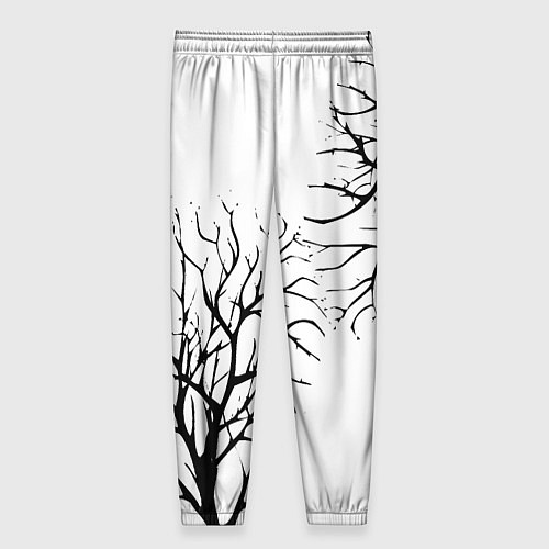 Женские брюки Черные ветки деревьев на белом фоне / 3D-принт – фото 2
