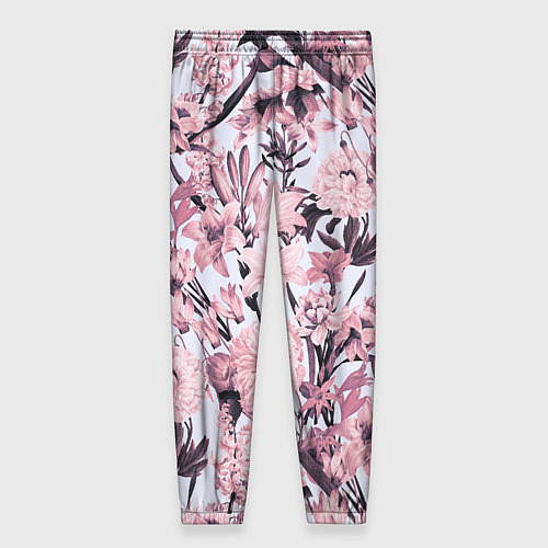 Женские брюки Цветы Розовые Пионы На Светлом Фоне / 3D-принт – фото 2