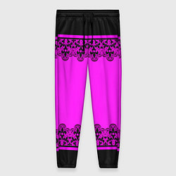 Женские брюки Черное кружево на неоновом розовом фоне