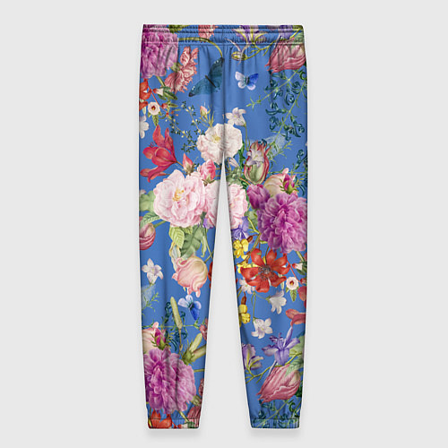 Женские брюки Цветы Розовый Букет На Синем Фоне / 3D-принт – фото 2