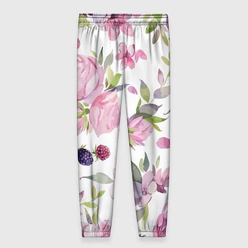 Женские брюки Летний красочный паттерн из цветков розы и ягод еж / 3D-принт – фото 2