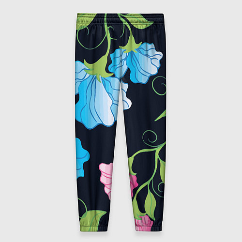 Женские брюки Яркие удивительные цветы в летней ночи / 3D-принт – фото 2