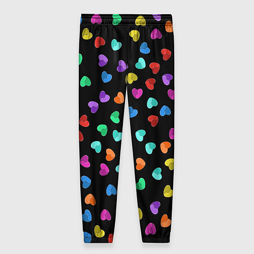 Женские брюки Сердечки разноцветные на черном / 3D-принт – фото 2