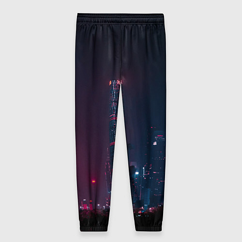 Женские брюки Неоновый ночной город - Тёмно-розовый / 3D-принт – фото 2