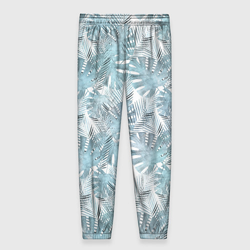 Женские брюки Голубые листья пальмы на белом / 3D-принт – фото 2