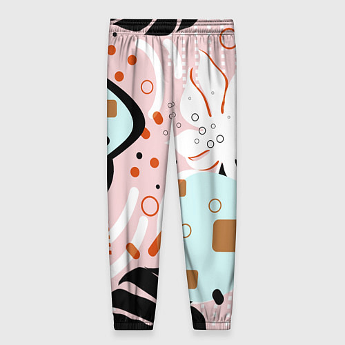 Женские брюки Абстрактные фигуры с пальмовыми листами на розовом / 3D-принт – фото 2