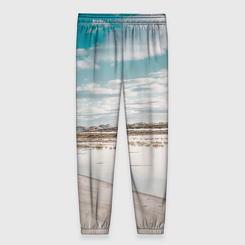 Женские брюки Песочный пляж и водоём - Белый / 3D-принт – фото 2